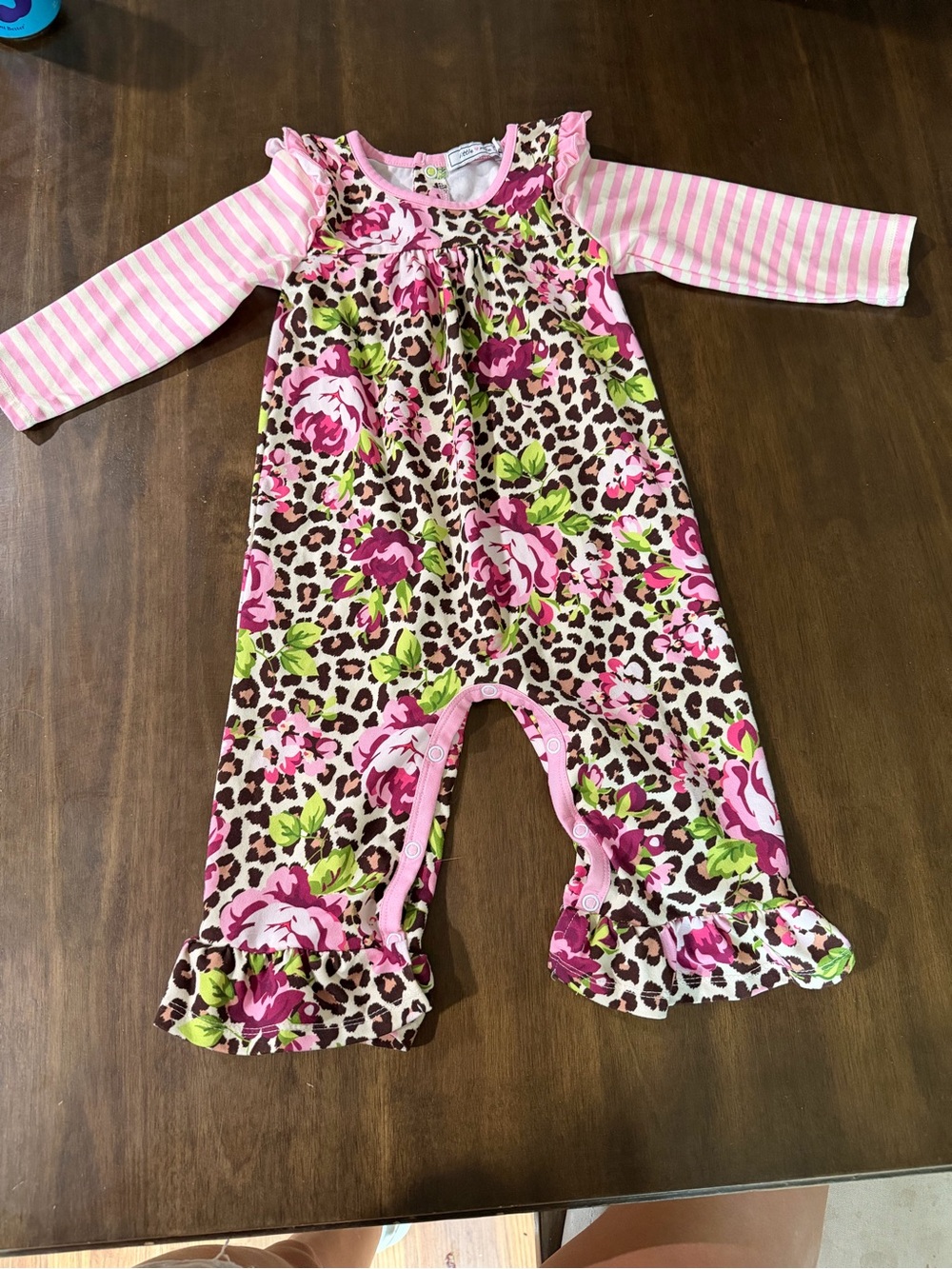 Girls Pink Floral & Leopard One-Piece Romper